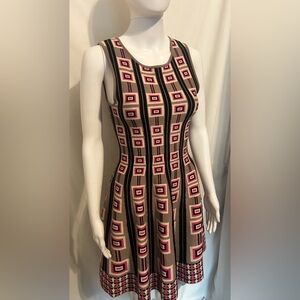 Issa London Sz XS Geometric Printed Abstract Stretch Knit Dress Retro Inspo Mod